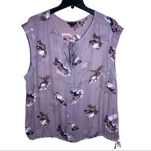 Lucky Brand sleeveless sheer floral front tie top